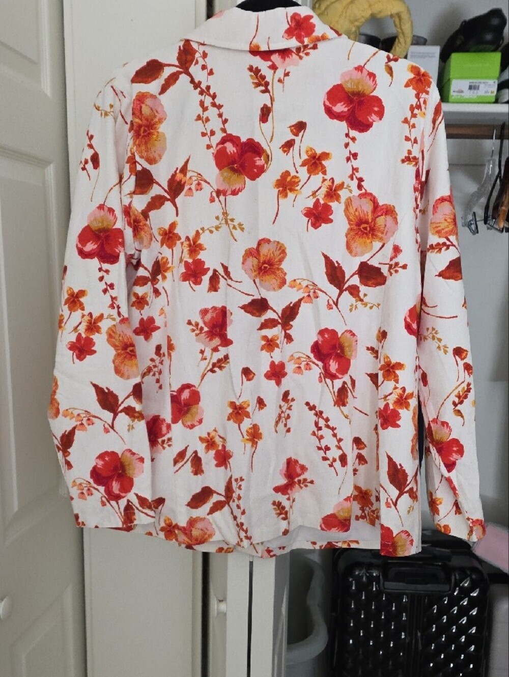 Susan Graver White Button-Front Shirt with Red & Orange Floral Print - Picture 8 of 8